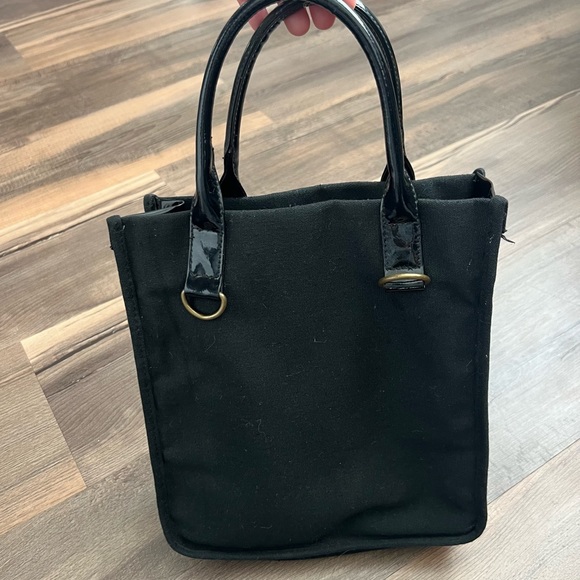 Vintage Neiman Marcus Black Canvas Patent Leather Double Handle Tote Bag - Picture 5 of 12